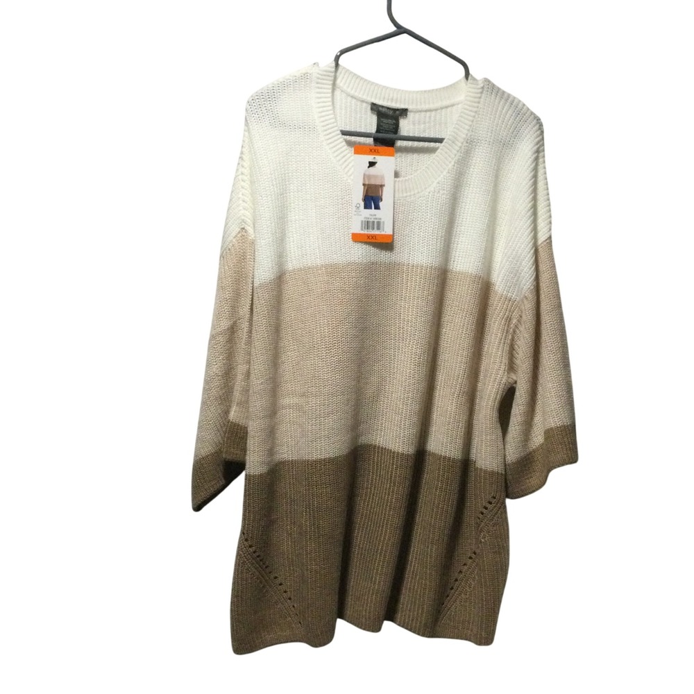 Matty Women's Colorblock Knit‎ Sweater Oversized Loose Fit 3/4 Sleeve XXL